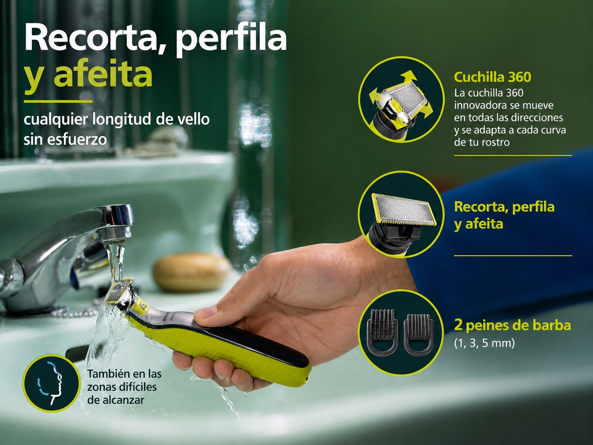Philips OneBlade 360° Rasierer + Ersatzklinge + 5-in-1 Kammaufsatz