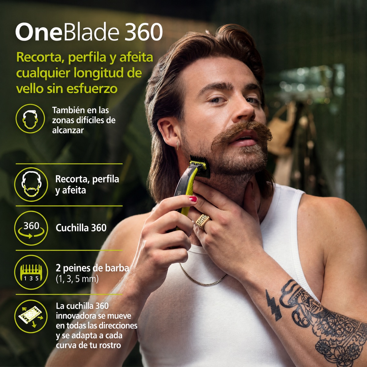 Philips OneBlade 360° Rasierer + Ersatzklinge + 5-in-1 Kammaufsatz