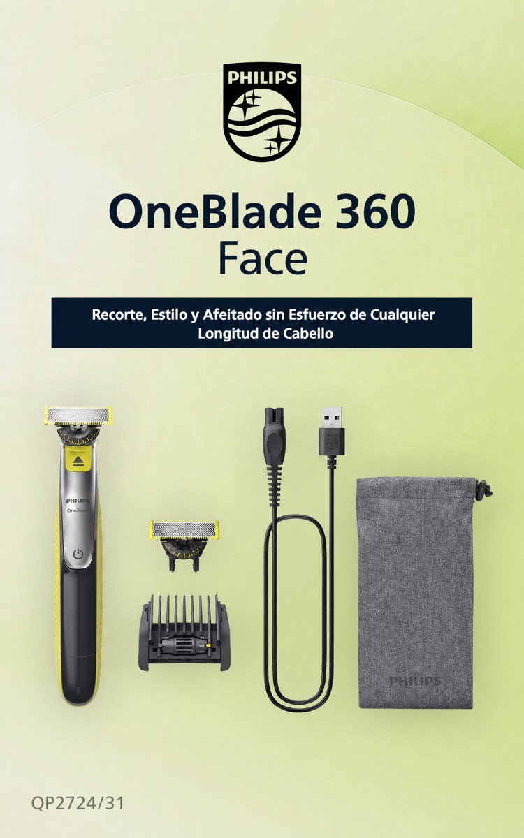 Philips OneBlade 360° Rasierer + Ersatzklinge + 5-in-1 Kammaufsatz
