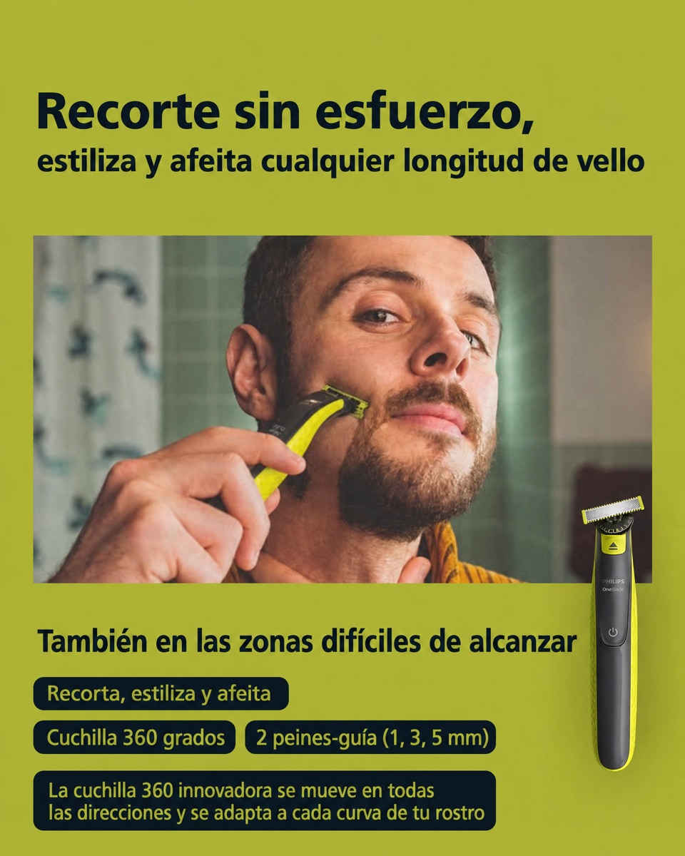 Philips OneBlade 360° Rasierer + Ersatzklinge + 5-in-1 Kammaufsatz